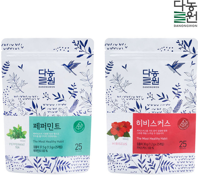 다농원 허브티 삼각티백 세트 (페퍼민트+히비스커스), 2개, 25개입, 1.5g