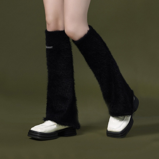 Y2K 다리워머 다리토시 앙고라 오버핏 니삭스 무릎 관절 발토시 방한 보온, 베이지