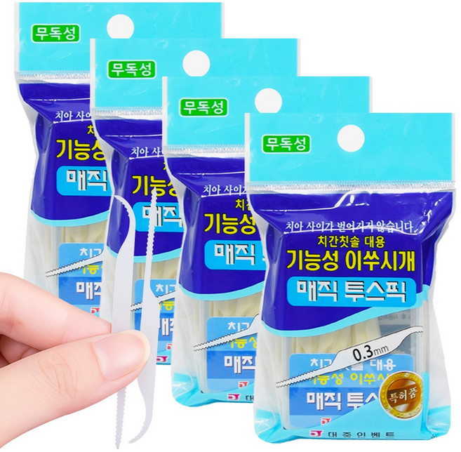 매직투스픽 치간칫솔 대용 기능성 이쑤시개 7cm, 0.3mm, 100개입, 4개
