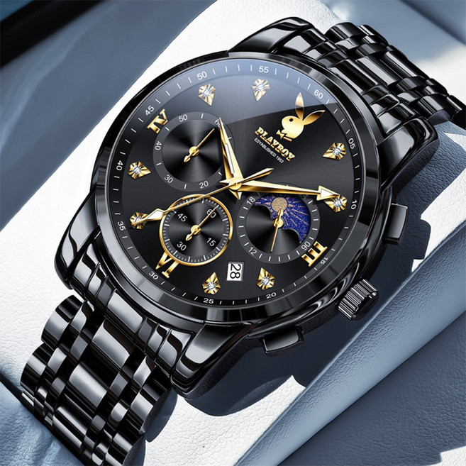 PLAYBOY 플레이보이 남성 손목시계 명품 디자인 크로노그래프 방수 비즈니스 시계 데이트 표시 기능