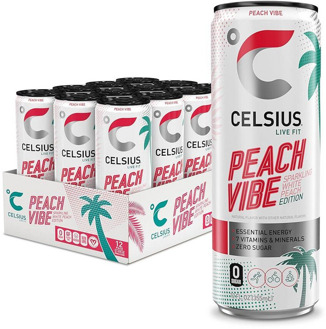 CELSIUS 자몽 멜론 녹차 무탄산 피트니스 음료 무설탕, 피치 바이브, 355ml