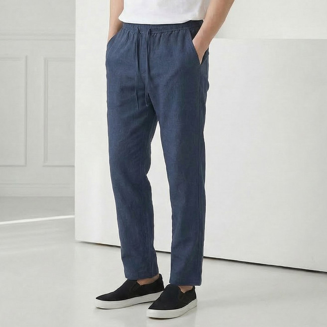 루크 남성 봄여름 밴딩 치노 린넨 코튼 팬츠 허리 스트랩 조절 편안한 바지 데일리 기본 베이직 가벼운 하의