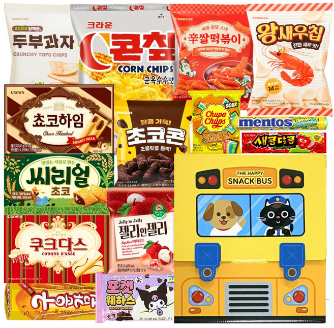 스낵24 유치원 어린이집 학교 단체선물 간식 가방 구디백 14종 과자선물세트, 1세트, 옐로우