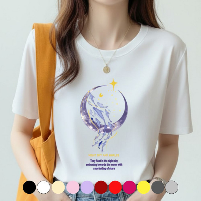 그리내 남녀공용 달 빛 돌고래 반팔티 커플티 프린팅 티셔츠
