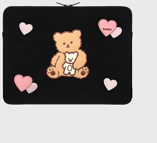 손잡이 달린 귀여운 노트북 태블릿 파우치 케이스 맥북 갤럭시탭 아이패드, 핑크하트베어 클러치, 1개