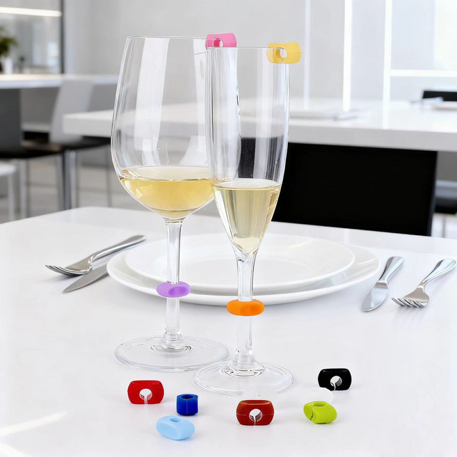 와인잔마커 실리콘 컵마킹 파티소품 12P 세트, 1개, 플라워