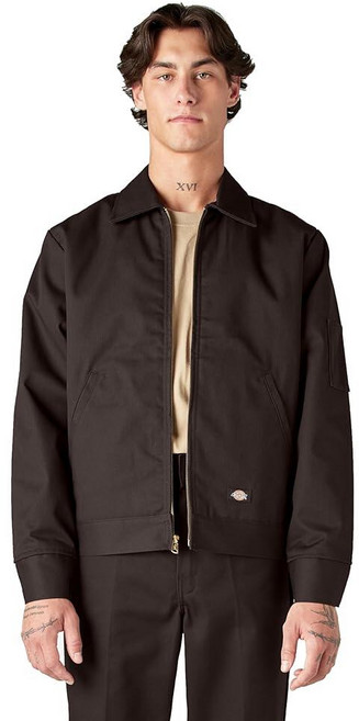 Dickies 남성용 절연 처리가 된 아이젠하워 앞면 지퍼 재킷 절연 아이젠하워 전면 지퍼 재킷 다크 브라운.