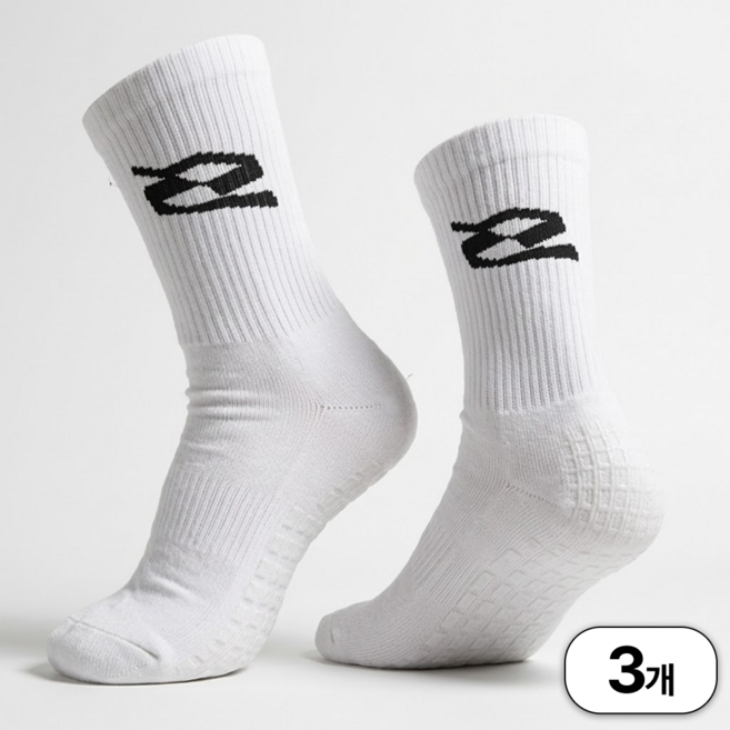 비바핏 논슬립 스포츠 쿠션 축구 양말, 3개, 화이트