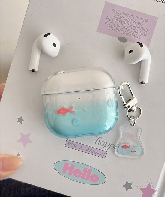 [키링set] 금붕어 물고기 투명 에어팟케이스 깜찍한 귀여운 데일리 커플 1세대 2세대 3세대 프로2 4세대 여름, 에어팟 3세대, 금붕어물고기 투명만, 1개