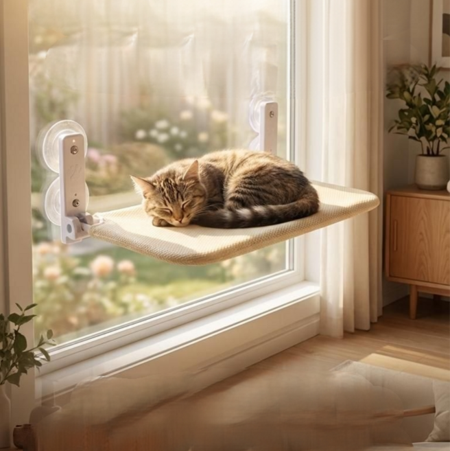 고양이 창문 해먹 강력 흡착형 부착형 캣타워, 1개, 아이보리