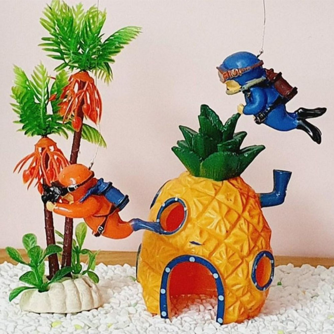 루캔필 둥둥떠다니는 다이버 어항꾸미기세트 파인애플 다이버 2종 야자수, 1세트