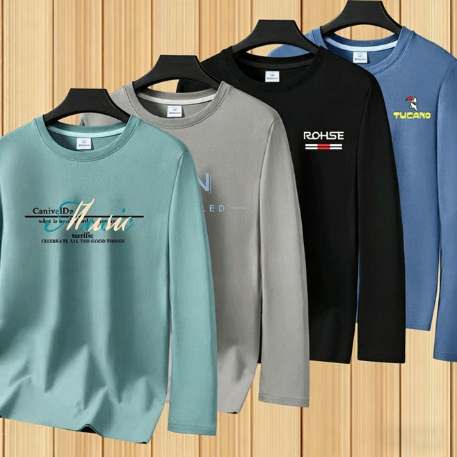 1+1+1+1 캐주얼 봄 여름 순면 긴팔 남성 루즈핏 라운드넥 코디 이너 캐주얼 트렌드 이너티 간절기 면티 남자 긴팔티 4장세트