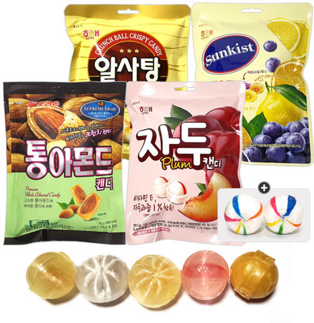 캔디4종(오리온 통아몬드/자두캔디/썬키스트캔디/알사탕) 1세트(+청옥춘 (20g) 1봉 포함), 1세트