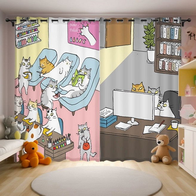고양이커튼 가림막 주방 식당 고양이 가리개