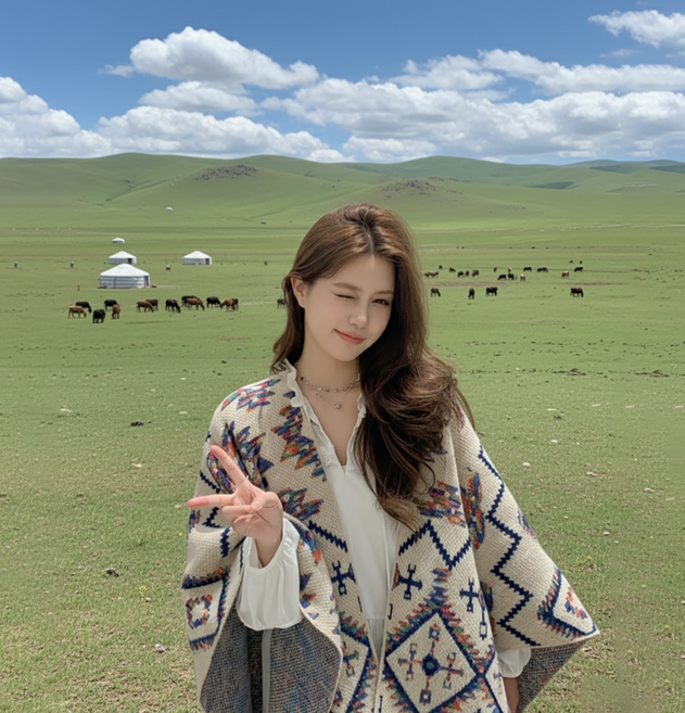 캠핑망토 몽골망토 판쵸 판초 에스닉 담요 어깨숄 여행 블랭킷(기모수면양말 포함)