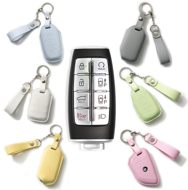 SPR 현대 J타입 8버튼 스마트키 키케이스 제네시스 GV80 GV70 G80 G70 차량 차키 키 케이스 9가지 파스텔 컬러, 레몬옐로우