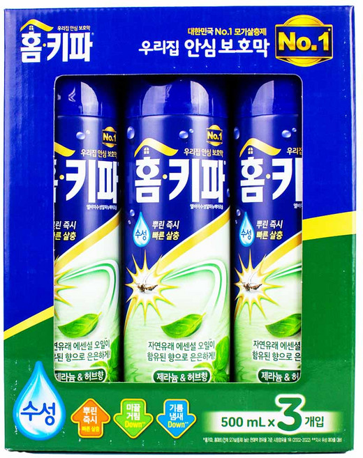 홈키파 홈키파 엘비이 수성 알파 에어졸 500ml x 3개입-내추럴 허브향, 1개, 1개입