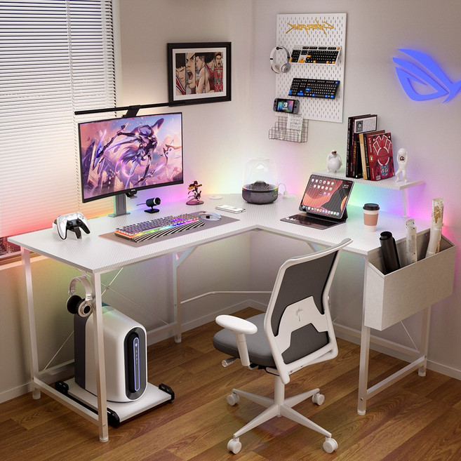 월로덴 L자형 코너형 게이밍 컴퓨터 책상 유튜버책상, 탄소섬유화이트PRO(150x120x60x75CM)