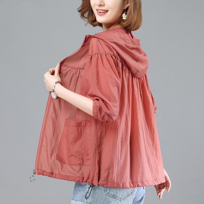 ANYOU 여성 여름 가벼운 바람막이 초경량아우터 데일리 자외선차단 루즈핏 자켓