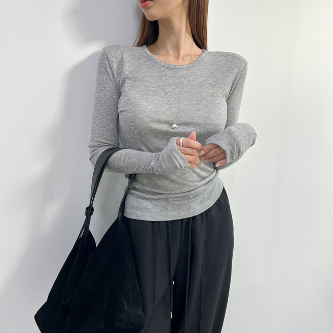 5color 간절기 텐셀 베이직 시스루 라운드넥 긴팔 슬림핏 티셔츠