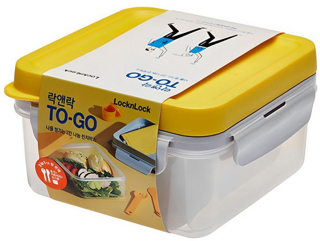 락앤락 투고 2칸 나눔 런치박스 직장인 피크닉 도시락, 옐로우, 1개