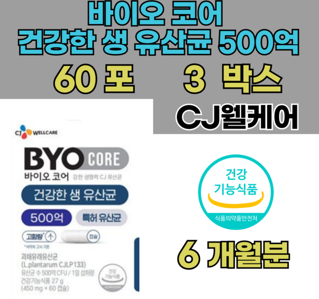 BYO 코어 건강한 생유산균 500억, 60정, 3개