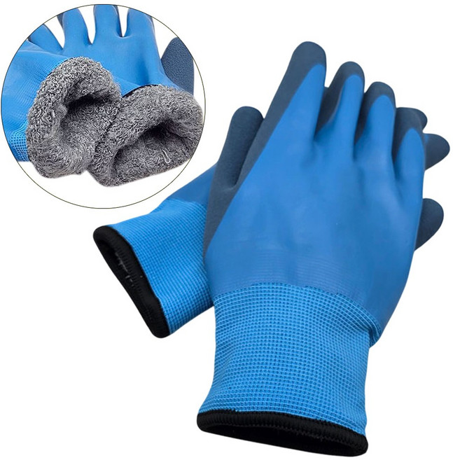 루웍스 동계용 기모 방수코팅장갑 생선손질 가시방지 방한작업 어업용 미끄럼방지, 1개, 블루