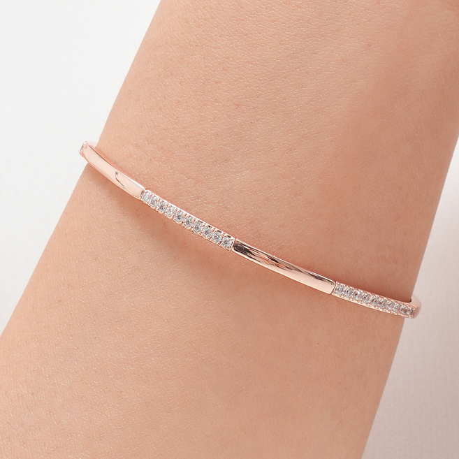 [벨라스톤] 백화점 판매 하프스틱 팔찌 큐빅&메탈 믹스 고정형 로즈골드 여성 팔찌 세련된 스타일링 포인트