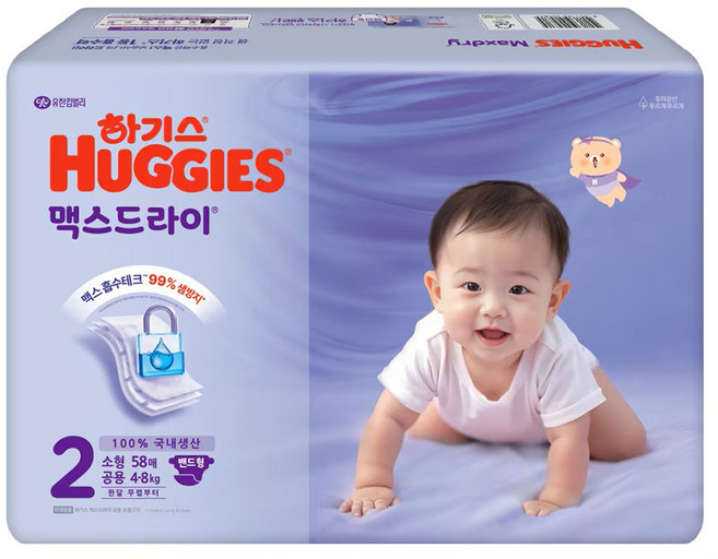 하기스 NEW 맥스드라이 밴드형 남여공용, 2단계, 58매