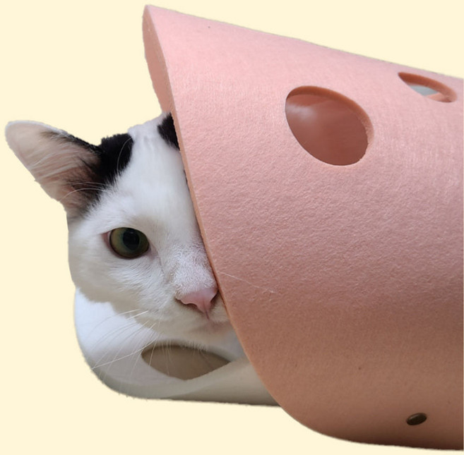 슬로우캣 고양이 캣터널 핑크+아이보리 1set, 1개