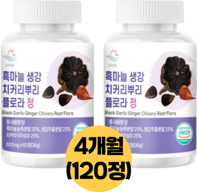 자연과실 haccp 인증 국내산 흑 마늘 생강 치커리 뿌리 추출물, 2개, 60정 - 쿠팡