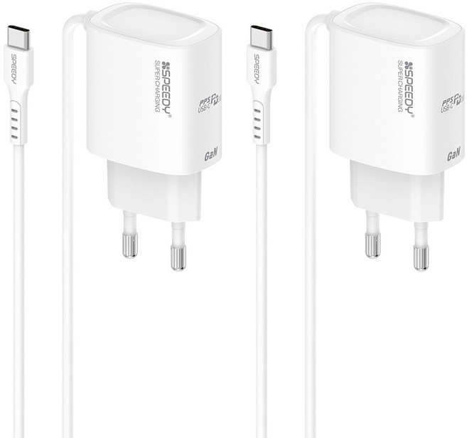 스피디 PD 25W PPS 초고속 C타입 케이블 일체형 충전기, 화이트, 2개