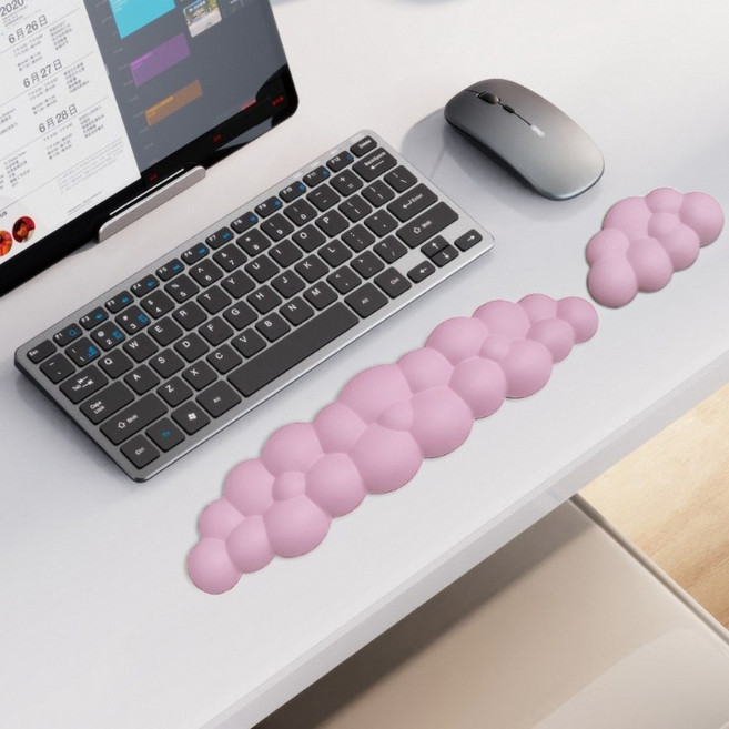 레디박스 구름 실리콘 마우스패드 키보드 메모리폼 손바닥받침 손목패드, 1세트, 핑크