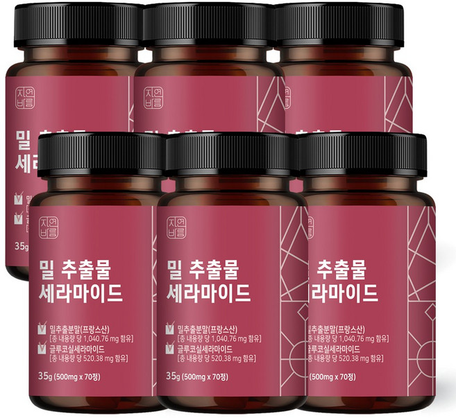 자연바름 밀추출물 글루코실 세라 마이드 티크 프랑스 밀 세라마이드 7.434mg, 70정, 6개