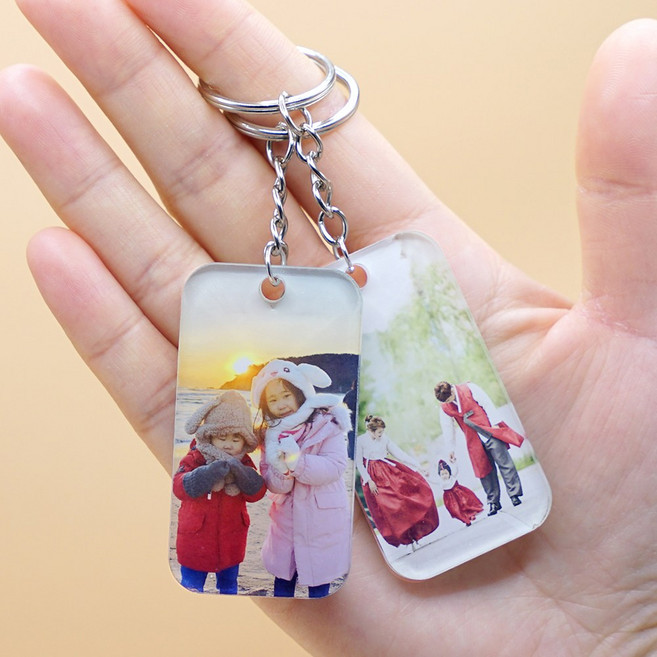 사진그리다 주문제작 아크릴 액자 포토키링 사진키홀더 아기 커플 증사, 1개, 투명 직사각형