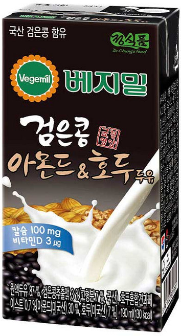베지밀 검은콩 아몬드 앤 호두 두유, 190ml, 48개