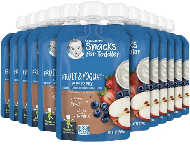 거버 스테이지 2 베이비푸드 퓨레 파우치, 12개, 99g, 과일 요거트 베리 - 쿠팡