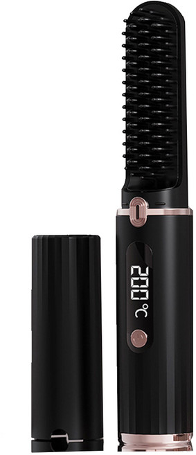 無線負離子直髮梳 快速加熱 多段溫控 直捲兩用 便攜式造型神器, 1個, 氣質黑