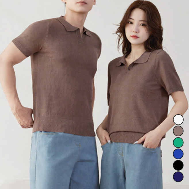 텐클로 빅사이즈(85-120까지) 비스코스 카라 반팔 스판 니트 티셔츠