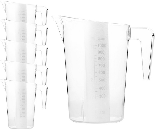 플라스틱 PC 계량컵 5개입 세트 쿠킹 저그 눈금 비커, 5개, 1000ml, 단일