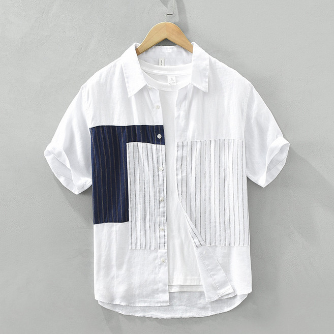 ETQNEW 남성용 고급데 일리 베이직 컬러믹스 린넨 반팔 블라우스 3707