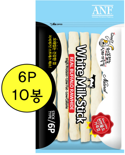애완/ANF 화이트껌 밀크스틱 6p - 10개세트, 밀크, 40g, 10개