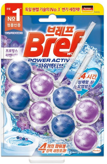 브레프 파워액티브 변기세정제 라벤더향, 100g, 4개