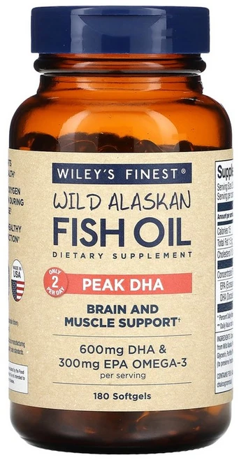 Wiley's Finest 윌리스파이니스트 Wild Alaksan 피시오일 Peak DHA 180 소프트젤, 1개, 180정 - 쿠팡