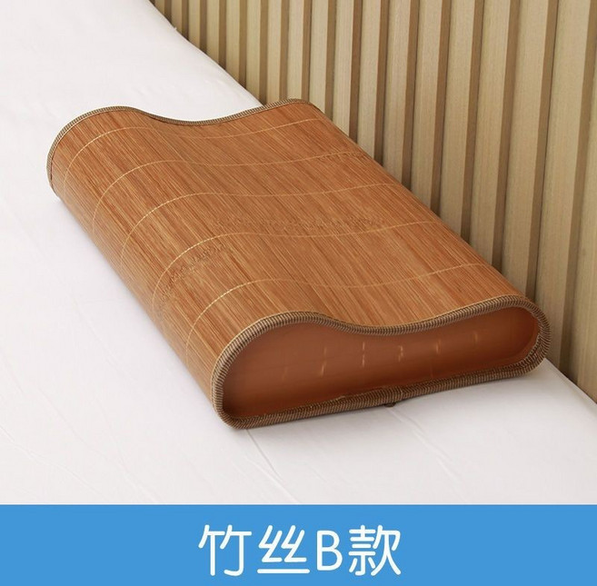 涼蓆枕頭 涼感記憶枕 冰藤涼枕 夏季涼枕 碳化竹絲藤席 中空頸椎枕, 碳化竹絲45*28, 1個