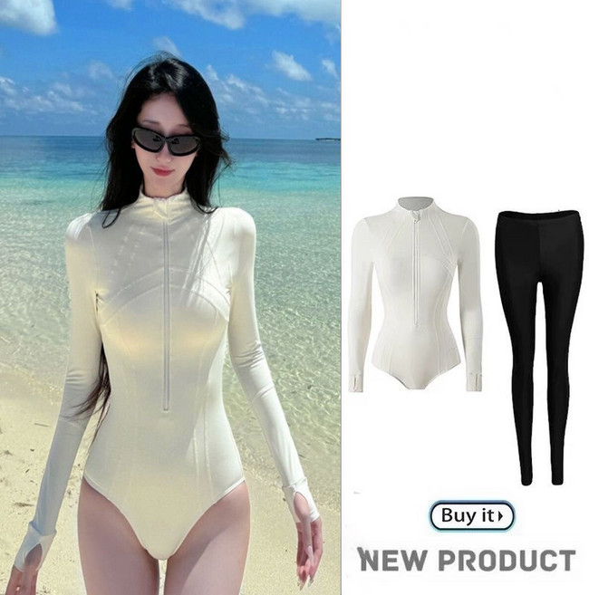 新款高領連體泳衣女長袖速幹防曬UPF5潛水服水母衣浮潛衝浪