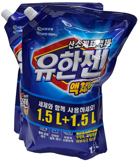 유한젠 액체형 표백제 리필, 1.5L, 2개