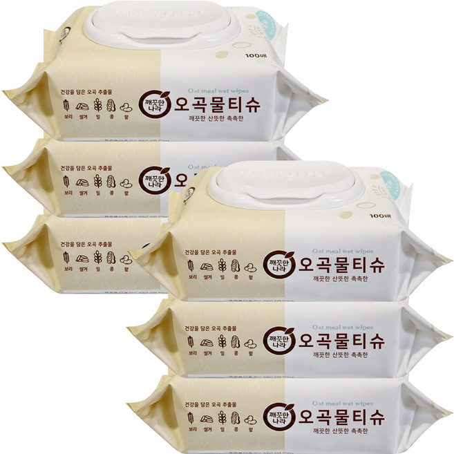 깨끗한나라 오곡 물티슈 캡형 100매 X 6개
