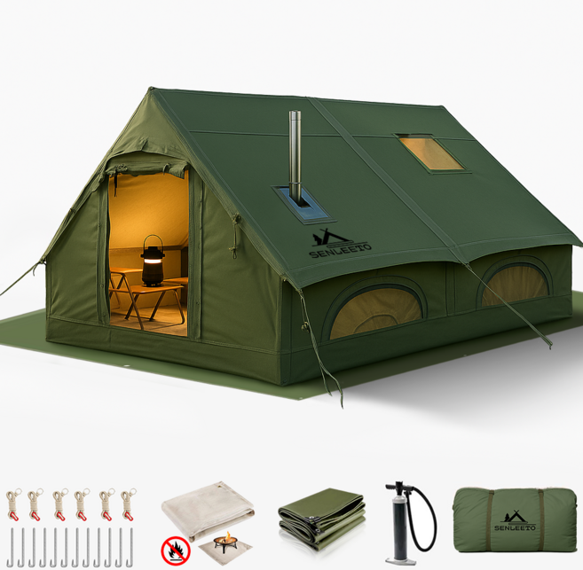 센리토(SENLEETO) 에어텐트 캠핑텐트 에어텐트 7-8인용 옥스포드 천 텐트, 녹색