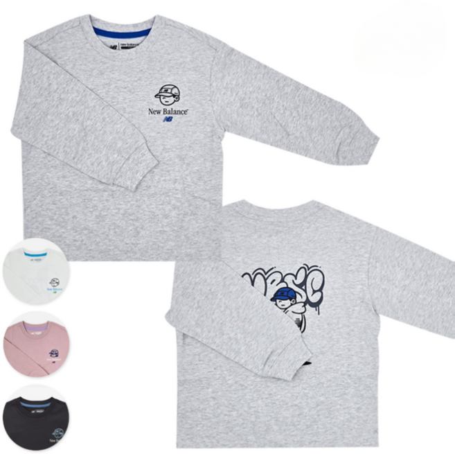뉴발란스 키즈 일러스트 긴팔티 유아 초등학생 어린이 기능성 남녀공용 라운드넥